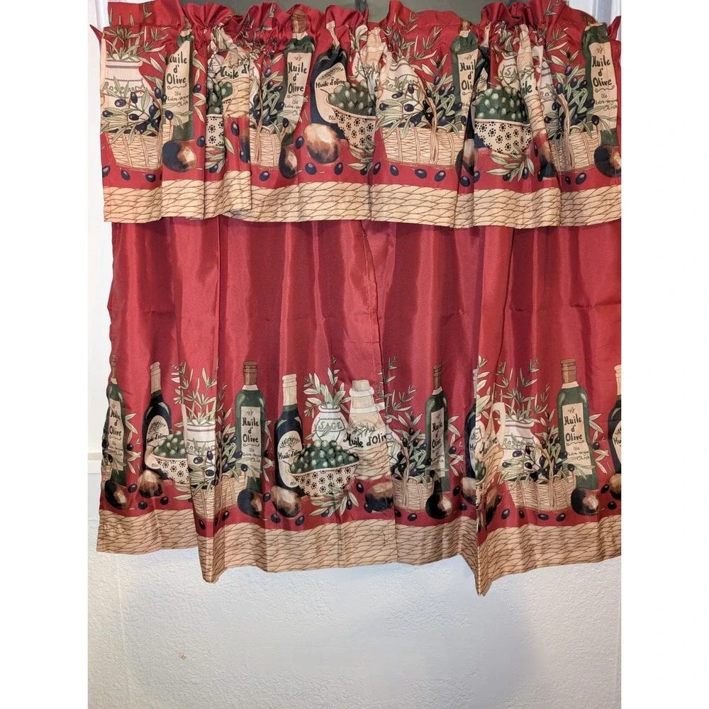 Italian Olive Oil Kitchen Curtains Tuscan Mediterranean Farmhouse Decor 3 piece